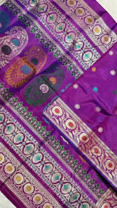 Saree Pure Handloom Revival Baluchari Bishnupuri Silk Traditional Festive Durga Pujo Exclusive Premium Medium Orchid S10983 - Saree - Aakritee - S10983